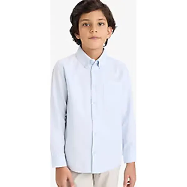 DeFacto %100 Pamuk Polo Yaka Oxford Uzun Kollu Basic Düz Gömlek Erkek Çocuk W3215A626SP - Beyaz-WT34 - 8 - 9 Yaş