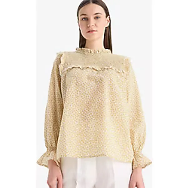 DeFacto %100 Pamuk Regular Fit Desenli Fırfır Yaka Vual Uzun Kollu Tesettür Bluz Tunik E7966AX25SM