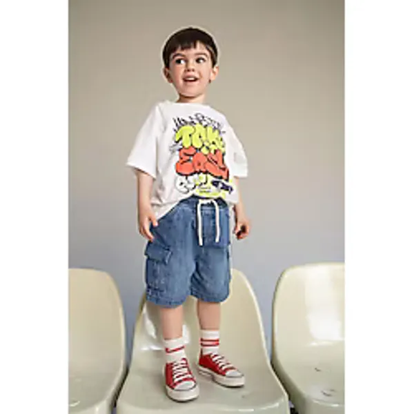 DeFacto %100 Pamuk Regular Fıt Lastikli Bel Jean Şort Erkek Bebek G7554A526SM