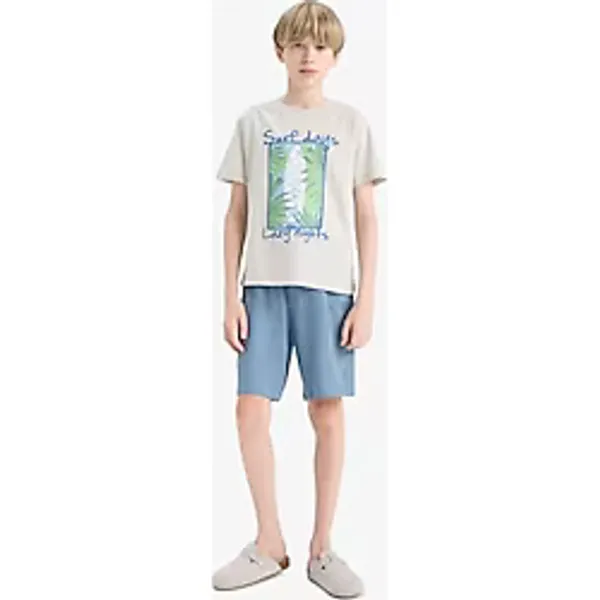 DeFacto%100 Pamuklu Baskılı Beli Lastikli Pijama Takımı Erkek Çocuk