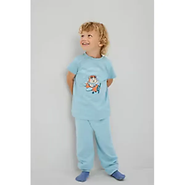 DeFacto 2li Mavi Baskılı Kısa Kollu Pijama Takımı Erkek BEBEK H5629A526AU