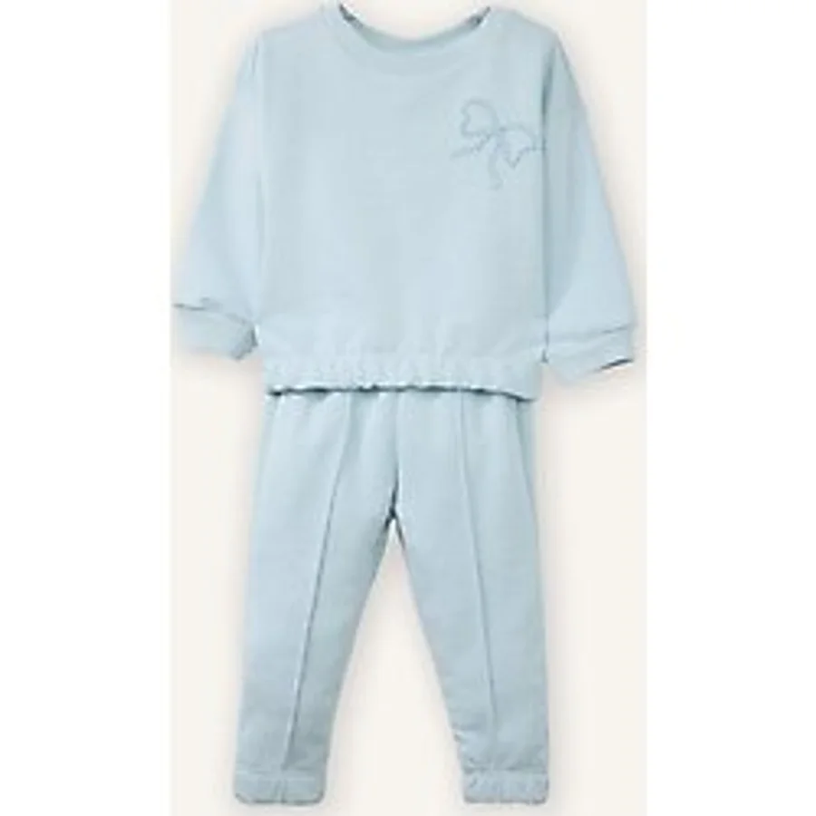 DeFacto Aplike 2'li Takım Sweatshirt Eşofman Altı Kız Bebek G8500A526SP - 2 - 3 Yaş - Mavi-BE174