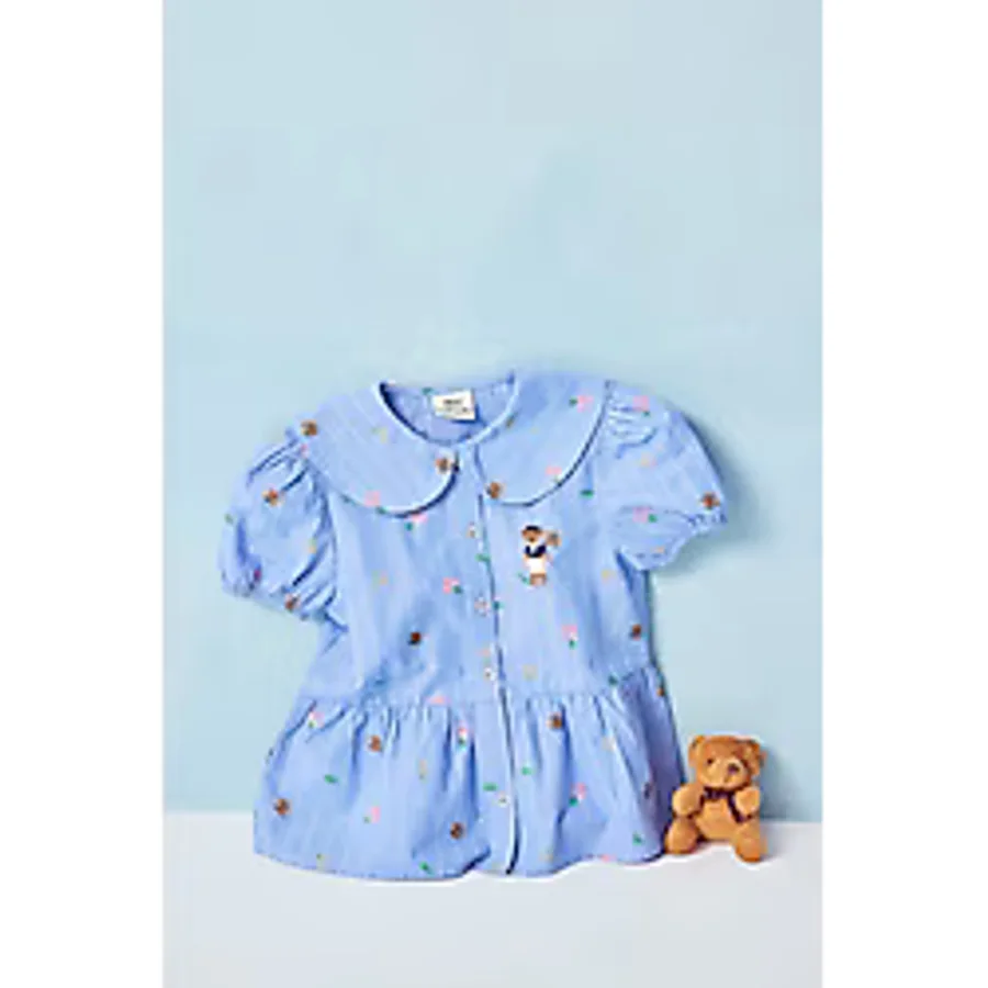 Defacto Bebe Yaka Baskılı Kısa Kollu Gömlek Kız Bebek H2988a526smnv135 Lacivert-nv135