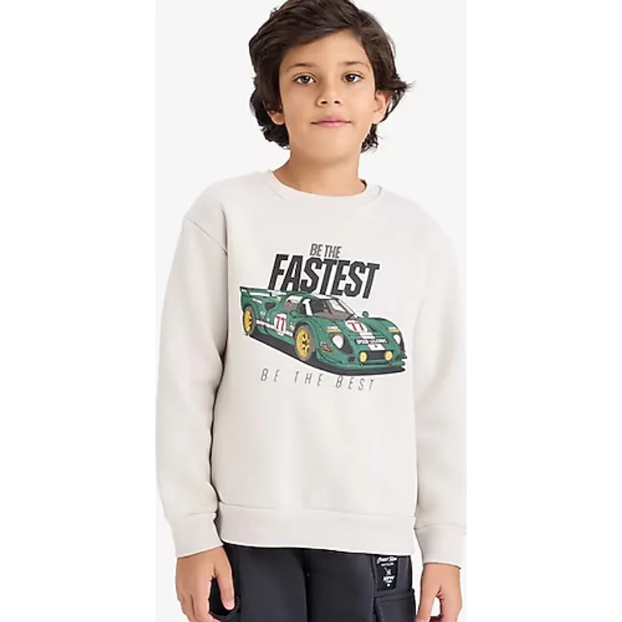 DeFacto Bisiklet Yaka Baskılı İçi Yumuşak Tüylü Sweatshirt Erkek Çocuk G5543A825CW - Gri-GR492 - 13 - 14 Yaş