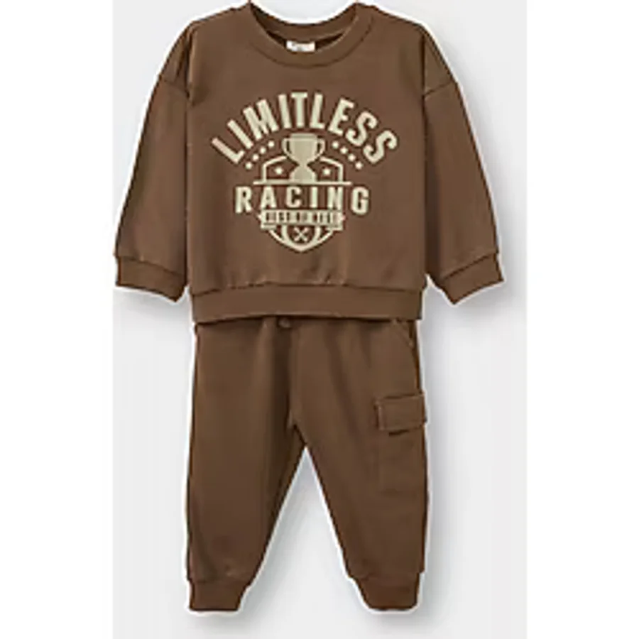 Defacto Erkek Bebek 2li Takım Baskılı Sweatshirt Eşofman Altı G5132a525wnbn589 Kahve-bn589