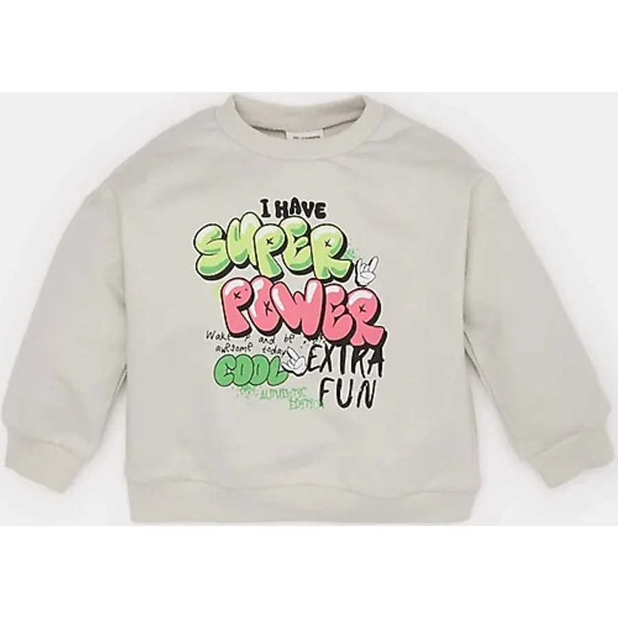 DeFacto Erkek Bebek Bisiklet Yaka Baskılı Sweatshirt E5936A525SPGR107 Gri