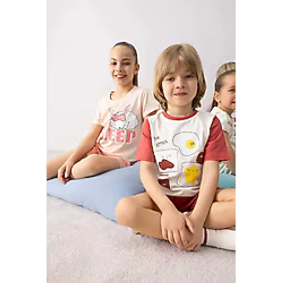 Defacto Erkek Bebek Pijama Takımı Baskılı Kısa Kollu Penye Üst Beli Lastikli Şort E4777a525smog368 Turuncu