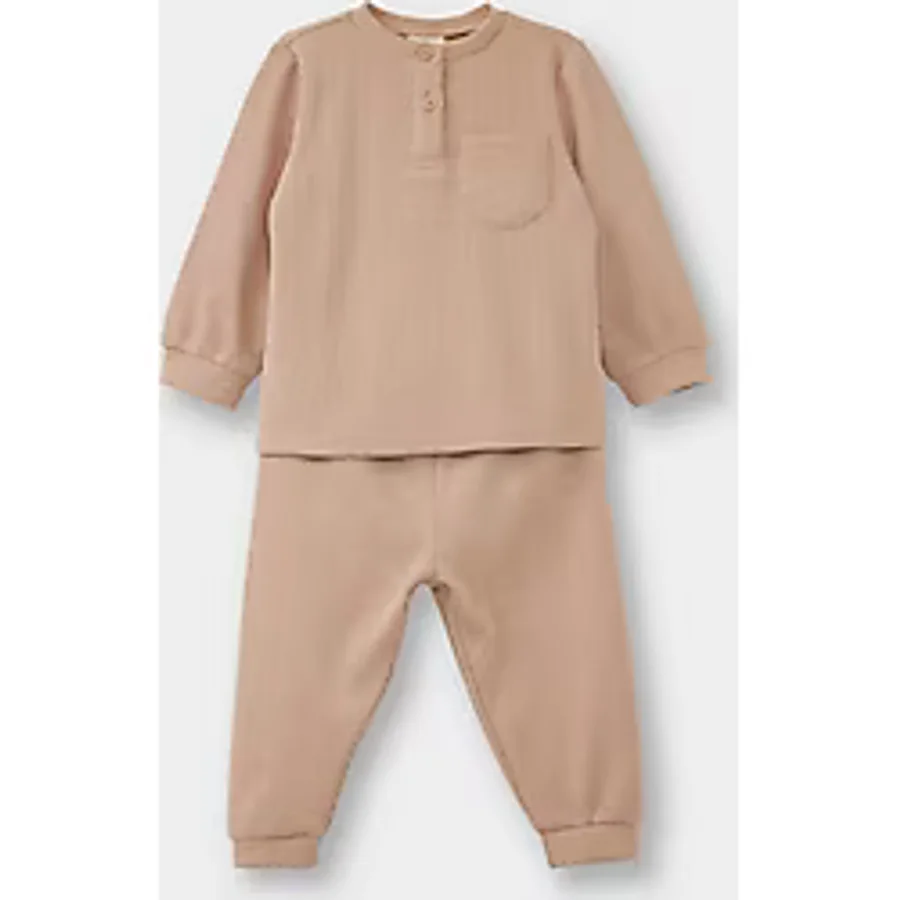 Defacto Erkek Bebek Pijama Takımı Uzun Kollu Waffle Üst Uzun Alt G1520a525wnbg222 Bej-bg222