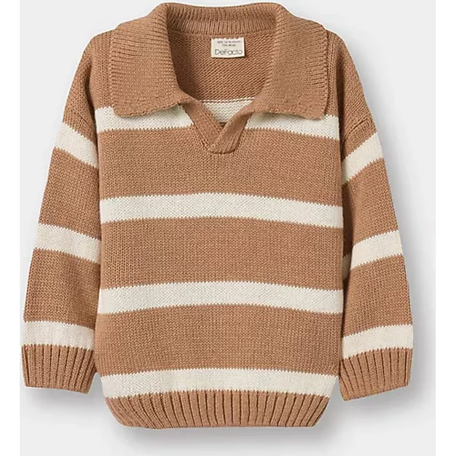 Defacto Erkek Bebek Polo Yaka Çizgili Kazak C8879a525auer105 Ekru