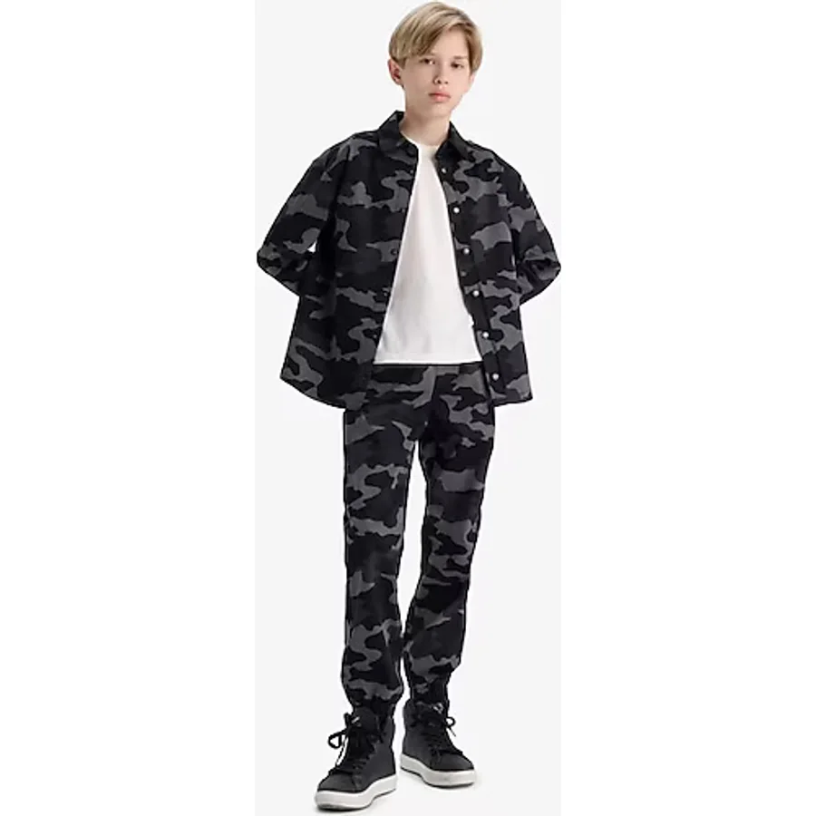 Defacto Erkek Çocuk Jogger Fit Kamuflaj Desenli Gabardin Pantolon F1175a825augr164 Gri