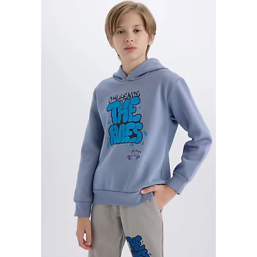 DeFacto Erkek Çocuk Kapüşonlu Baskılı Sweatshirt D4354A8NS