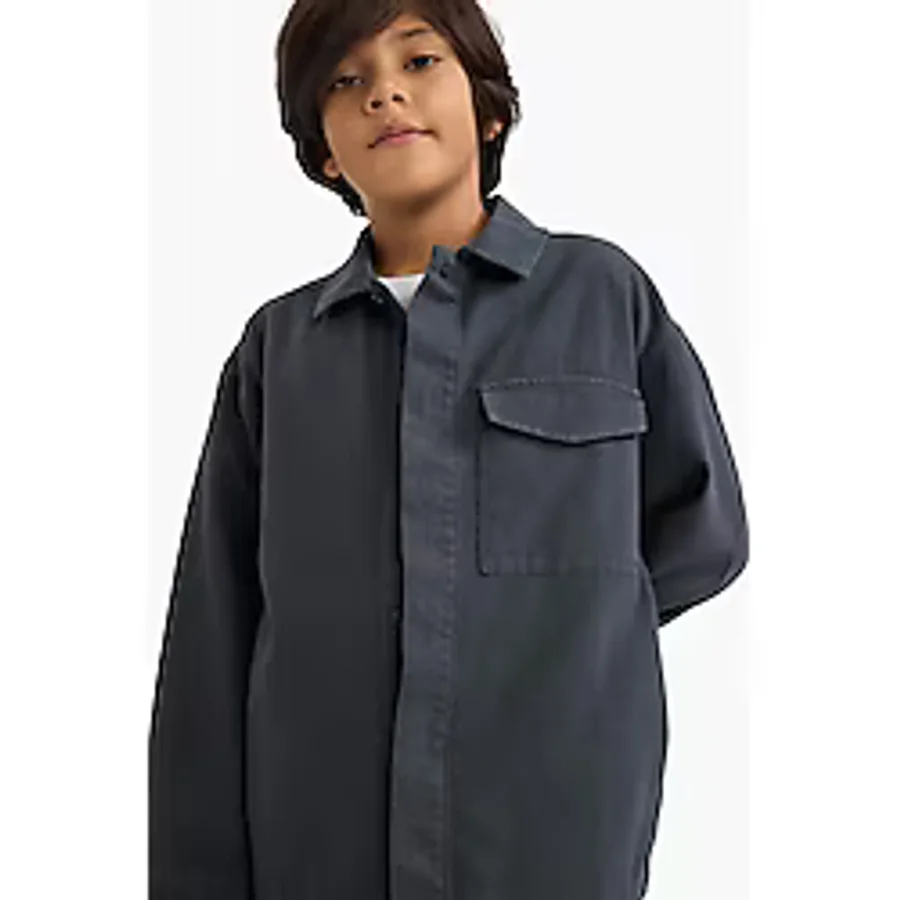 Defacto Erkek Çocuk Oversize Geniş Kalıp Polo Yaka Uzun Kollu Gömlek G3621a825auar104 Antrasit-ar104