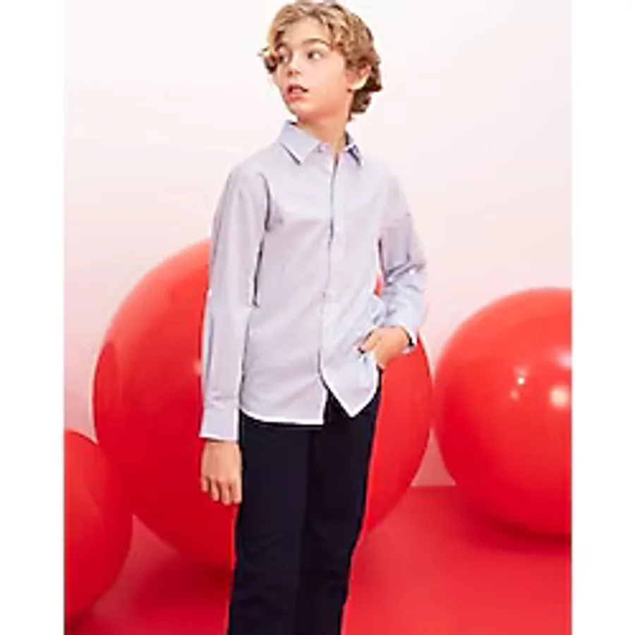 DeFacto Erkek Çocuk Polo Yaka Poplin Uzun Kollu Gömlek Mavi 8/9 Yaş