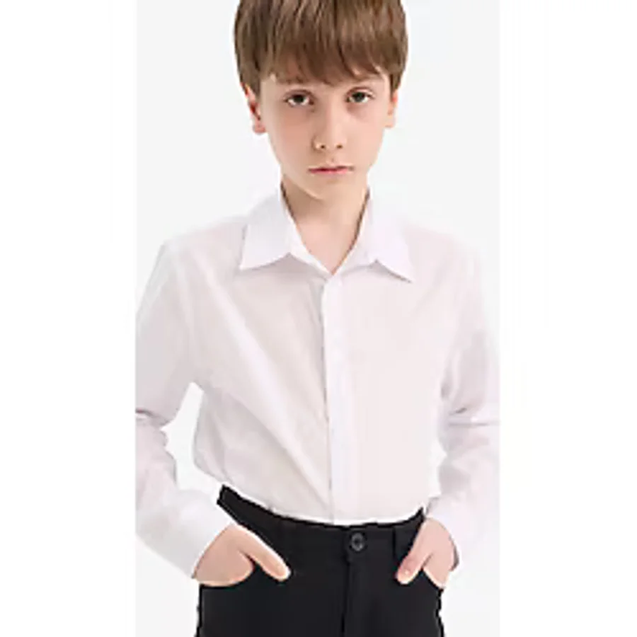 Defacto Erkek Çocuk Polo Yaka Poplin Uzun Kollu Gömlek Y1302a625auwt36 Beyaz