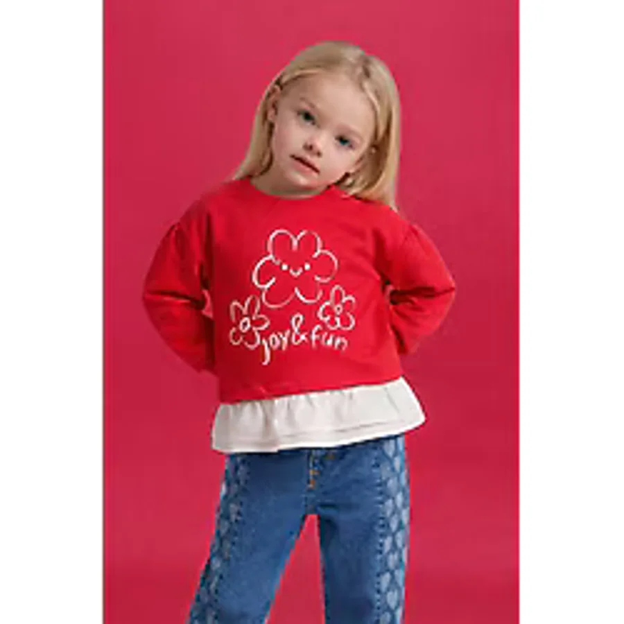 Defacto Fırfır Detaylı Oversıze Çiçekli Sweatshırt Kız Bebek G7417A526SP