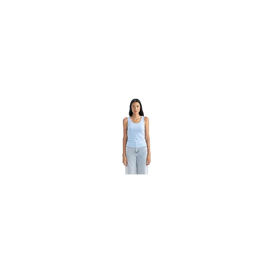 DeFacto Kadın Slim Fit Yuvarlak Yaka Atlet, Açık Mavi, S