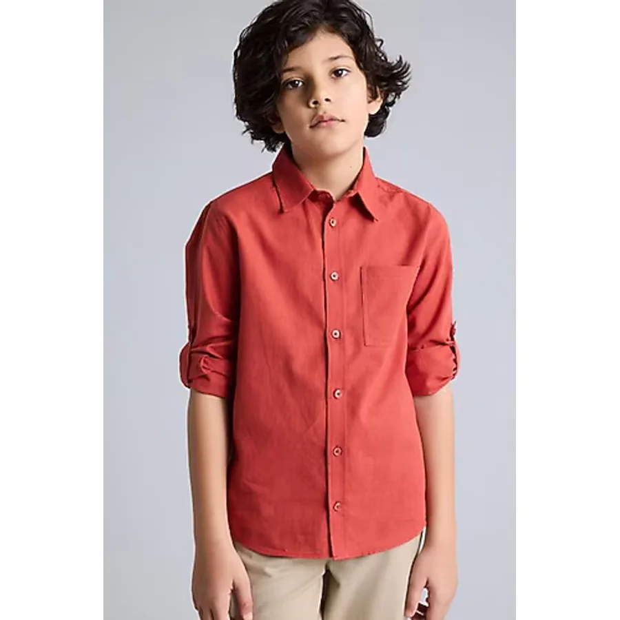 DeFacto Keten Görünümlü Gömlek Erkek Çocuk B5983A826SP - Bordo-BR91 - 7 - 8 Yaş