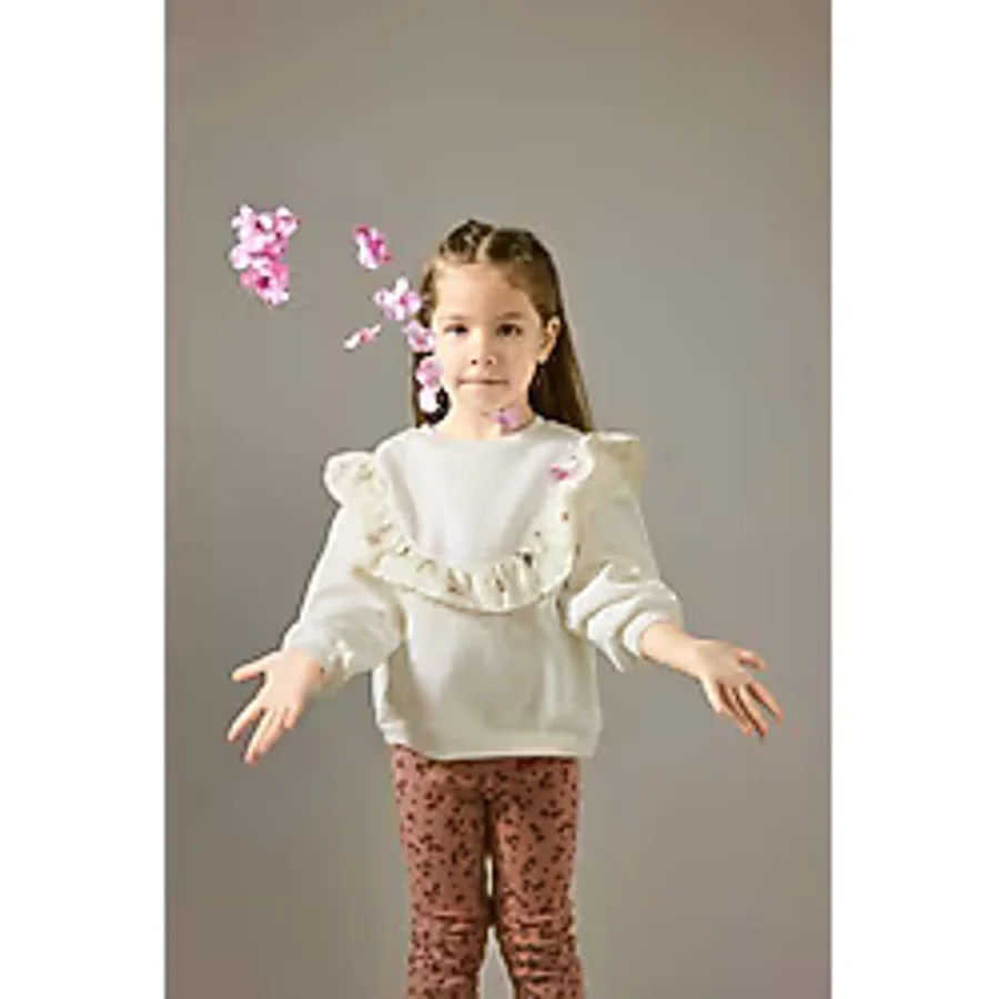 Defacto Kız Bebek Overshirt Fit Bisiklet Yaka Çiçekli İçi Yumuşak Tüylü Sweatshirt G6836a525cwwt32 Beyaz-wt32