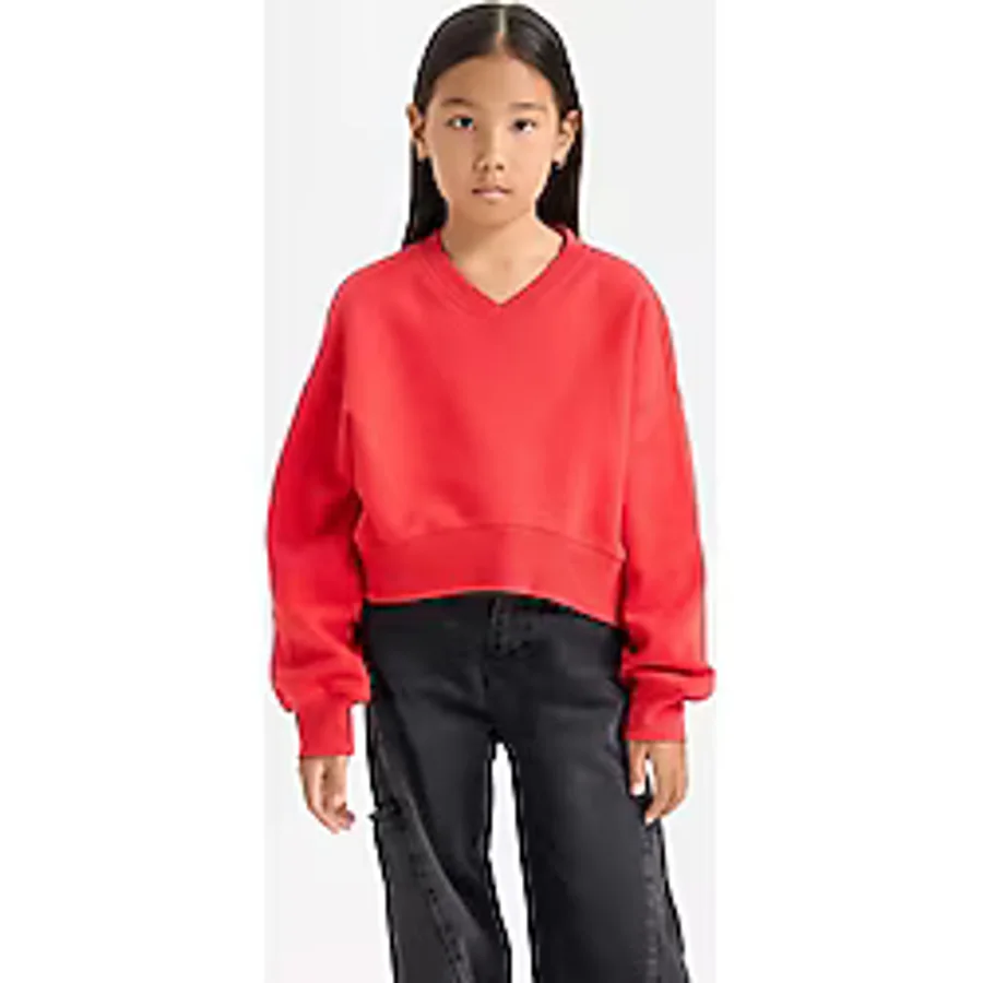 DeFacto Kız Çocuk Cropped Fit V Yaka Basic Düz Sweatshirt D7047A824WN