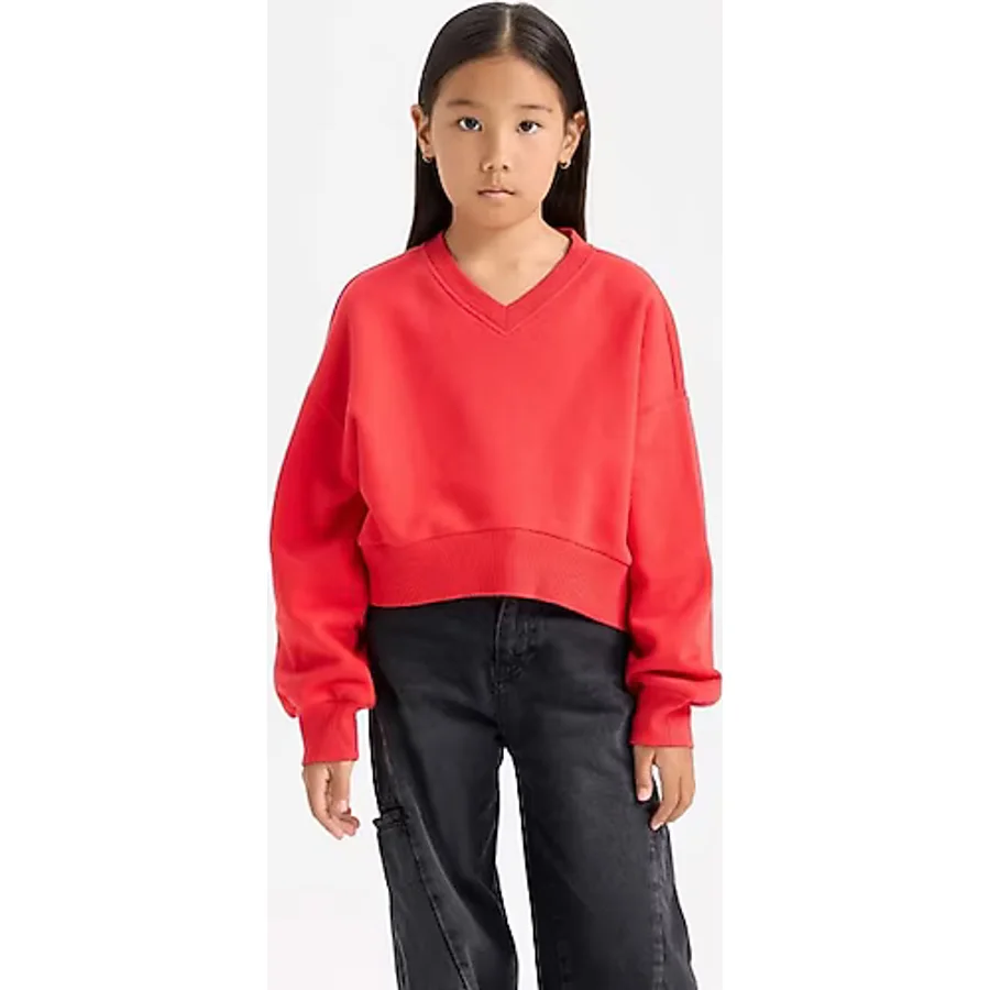 DeFacto Kız Çocuk Cropped Fit V Yaka Basic Düz Sweatshirt D7047A824WN