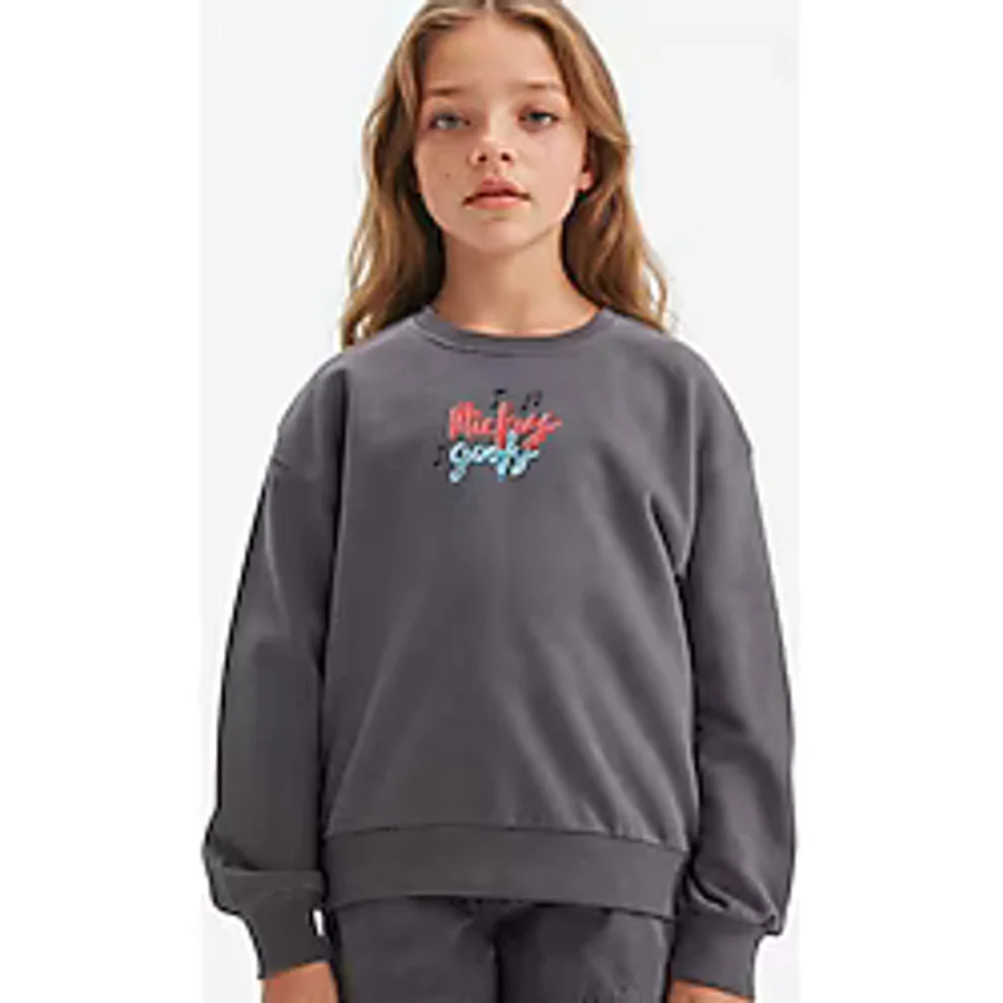 DeFacto Kız Çocuk Disney Mickey Mouse &Friends Oversize Geniş Kalıp Kapüşonlu Sırt Baskılı Sweatshirt D4378A824WN - 13 - 14 Yaş - Antrasit-AR148