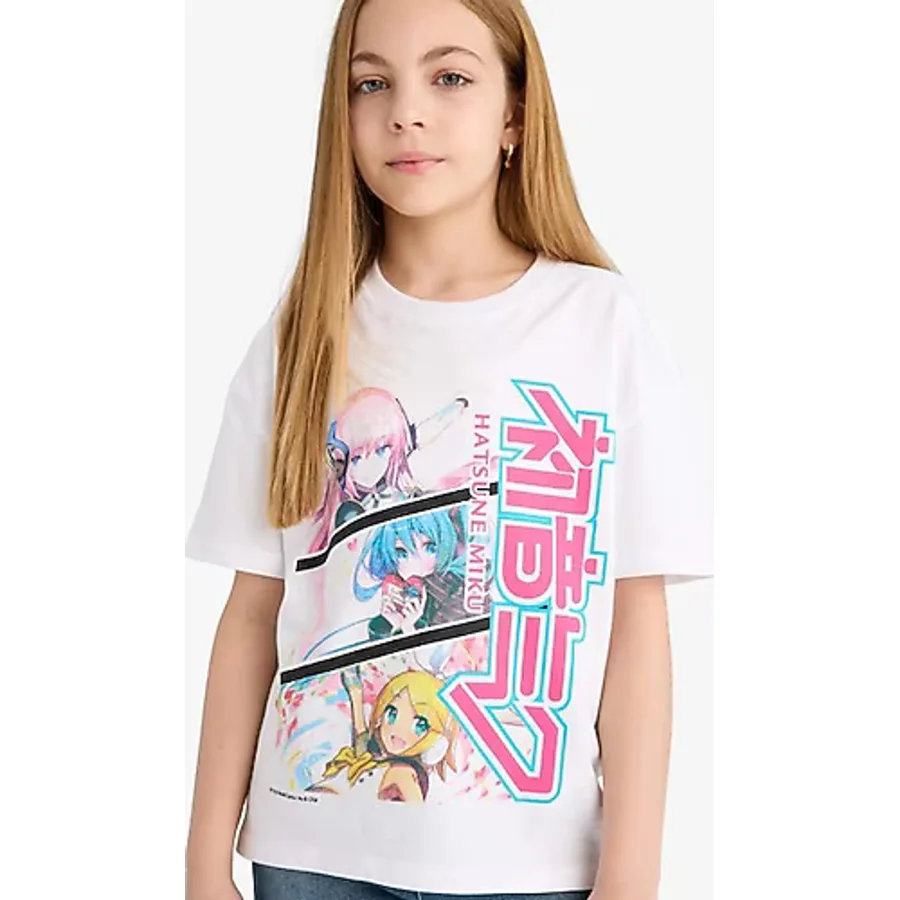 DeFacto Kız Çocuk Hatsune Miku Relax Fit Bisiklet Yaka Kısa Kollu Tişört