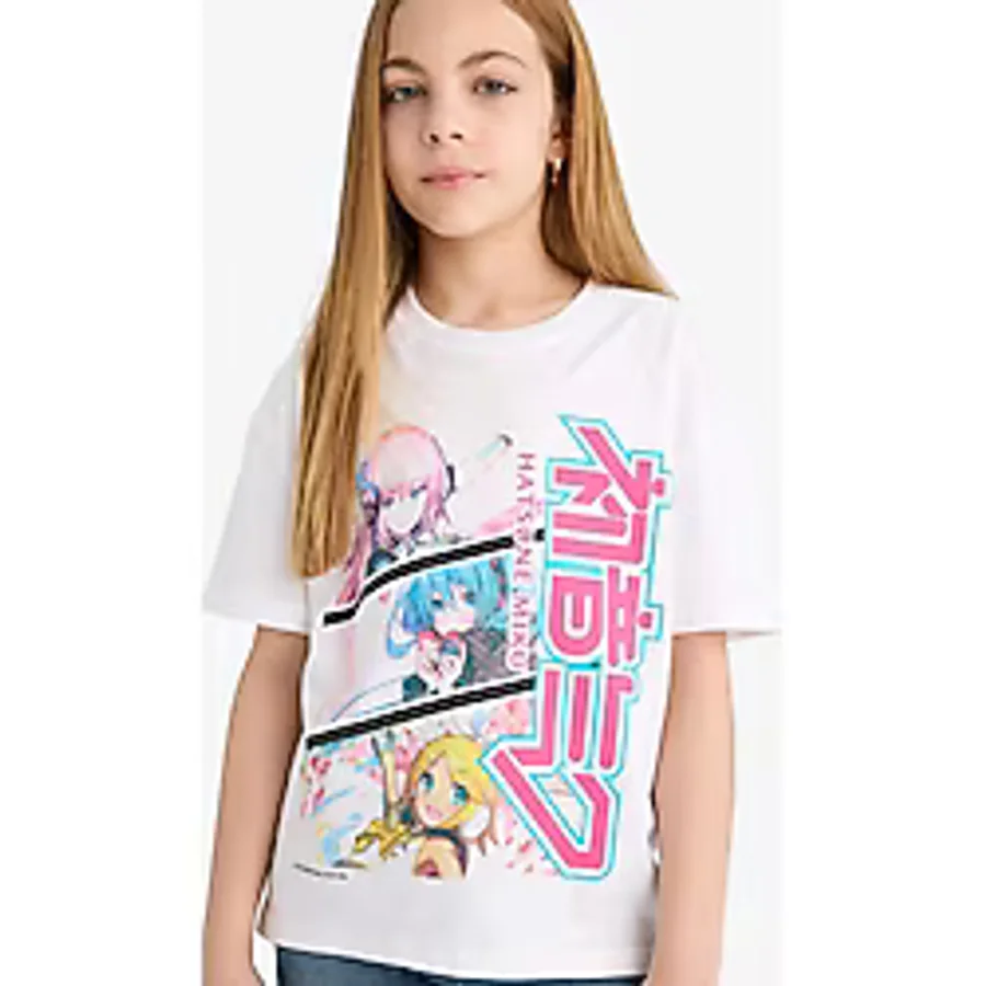 DeFacto Kız Çocuk Hatsune Miku Relax Fit Bisiklet Yaka Kısa Kollu Tişört