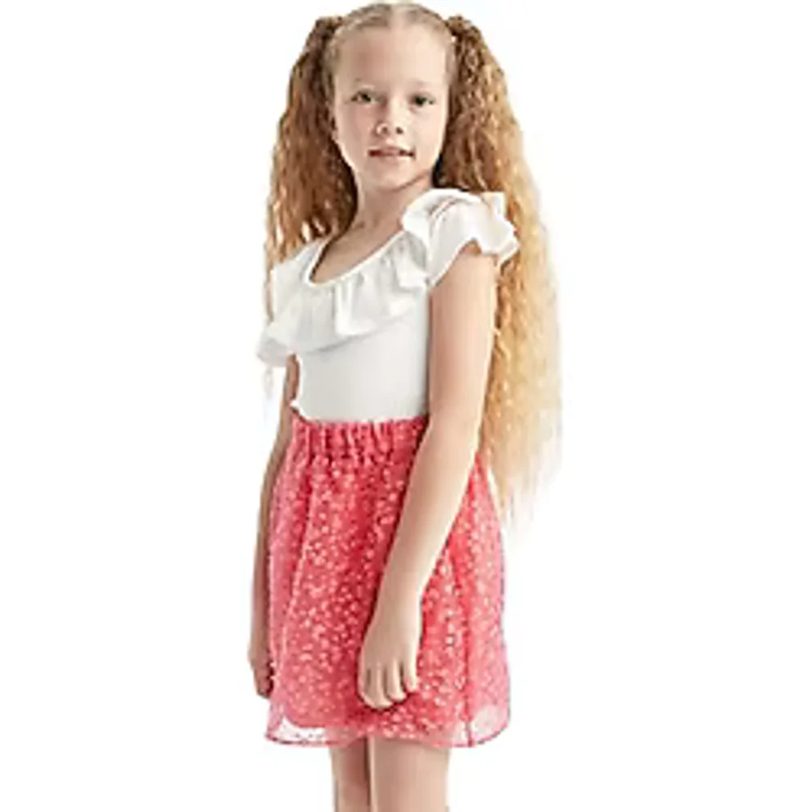 DeFacto Kız Çocuk Kız Çocuk Regular Fit Esnek Belli Tül Etek, Pembe, 7/8 Y