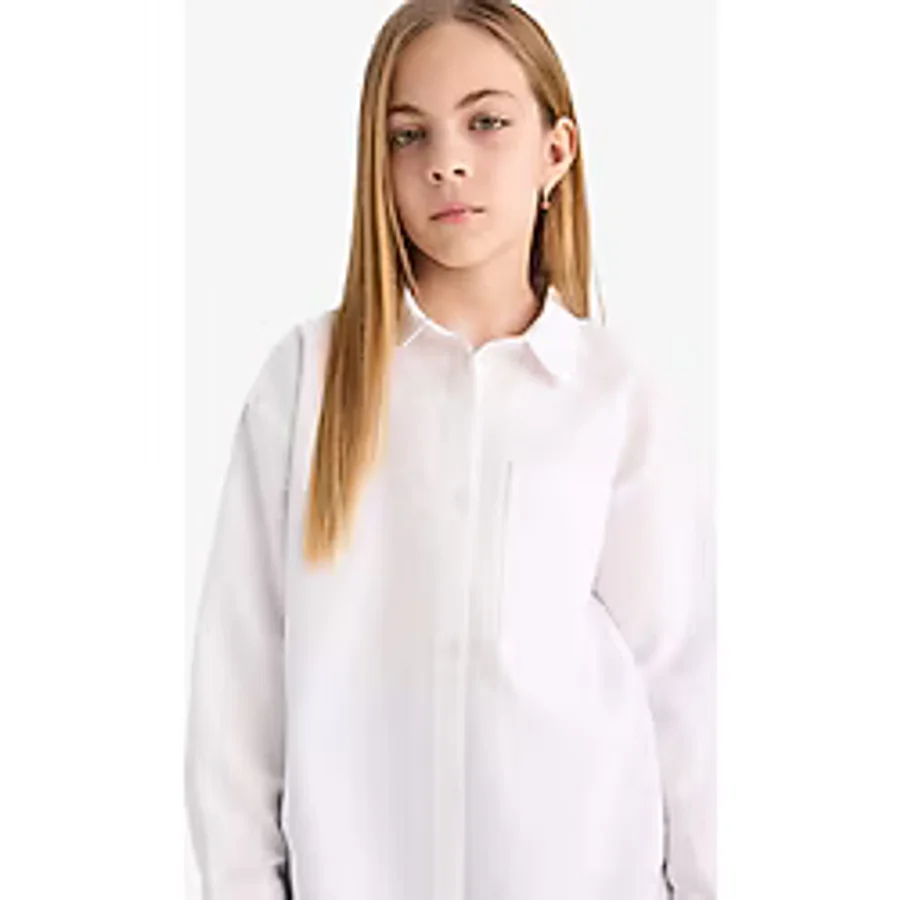 Defacto Kız Çocuk Okula Dönüş Oversize Geniş Kalıp Oxford Uzun Kollu Gömlek C7482a825auwt34 Beyaz