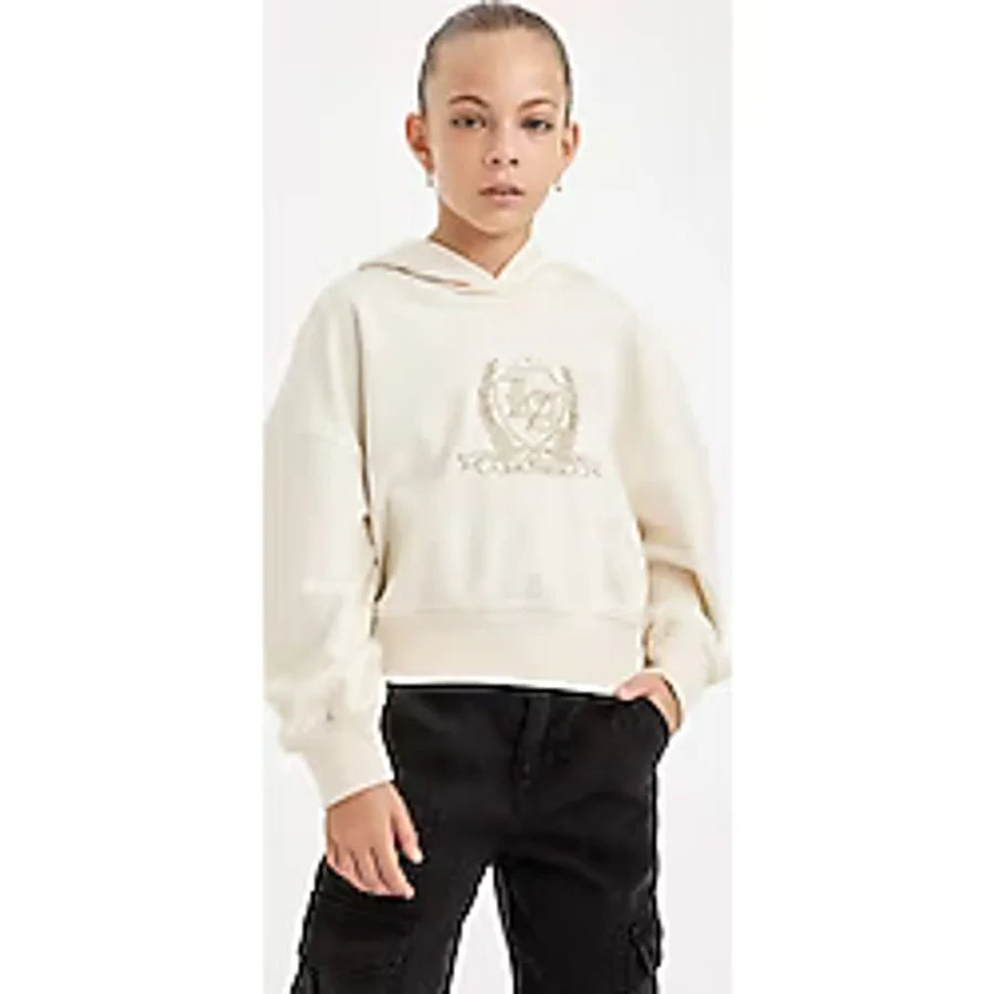 DeFacto Kız Çocuk Oversize Geniş Kalıp Kapüşonlu İşlemeli Sweatshirt D2885A824WN