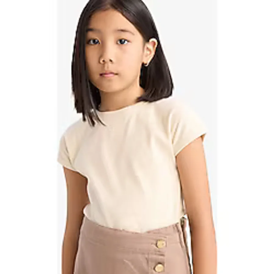 DeFacto Kız Çocuk Slim Fit Dar Kesim Bisiklet Yaka Basic Düz Fitilli Kaşkorse Kısa Kollu Tişört B3053A825SM