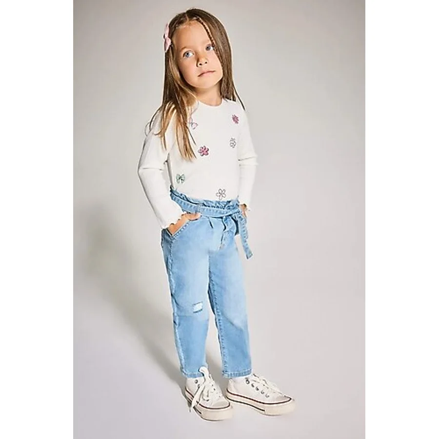 Defacto Paperbag Düz Paça Jean Pantolon Kız Bebek D1532A524AU Mavi