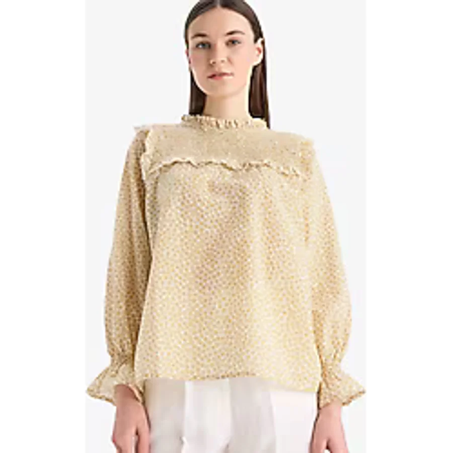 DeFacto Regular Fit Desenli Fırfır Yaka Vual Uzun Kollu Tesettür Bluz Tunik E7966AX25SMWT47