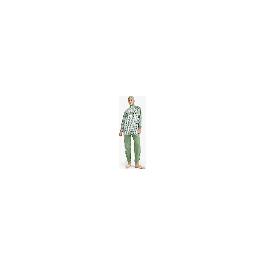 DeFacto Regular Fit Su İtici 3'lü Desenli Burkini Tesettür Mayo Takım E7996AX25HSGN680
