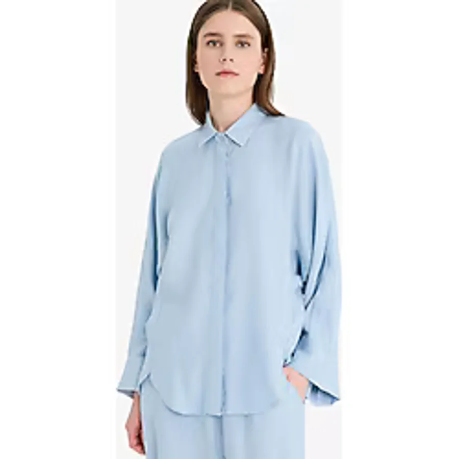 Defacto Relax Fit Basic Düz Keten Karışımlı Uzun Kollu Tesettür Gömlek Tunik D9702ax25smbe196 Mavi