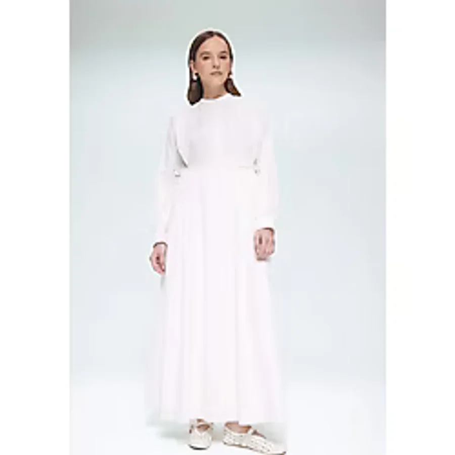 DeFacto Relax Fit Bisiklet Yaka Kuşaklı Poplin Uzun Kollu Maxi Tesettür Elbise F1382AX25SMER105