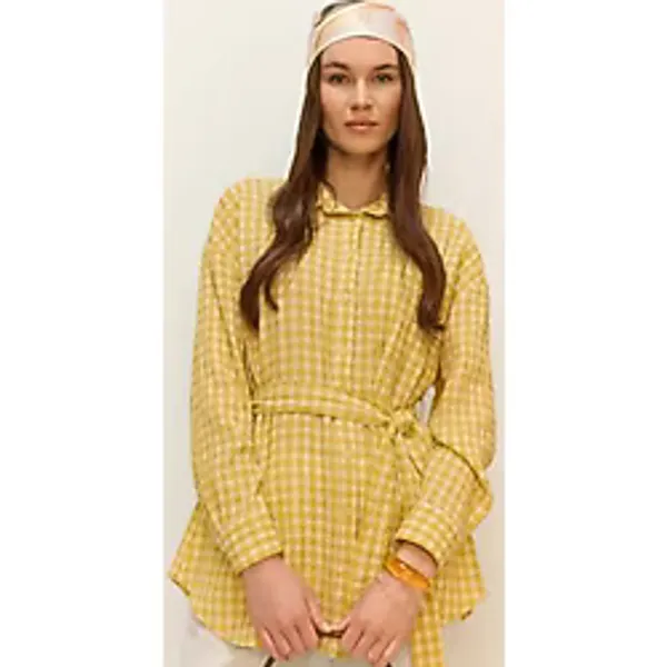DeFacto Relax Fit Pötikareli Gofre Dokulu Kuşaklı Uzun Kollu Tesettür Gömlek Tunik E4558AX25SMKH519