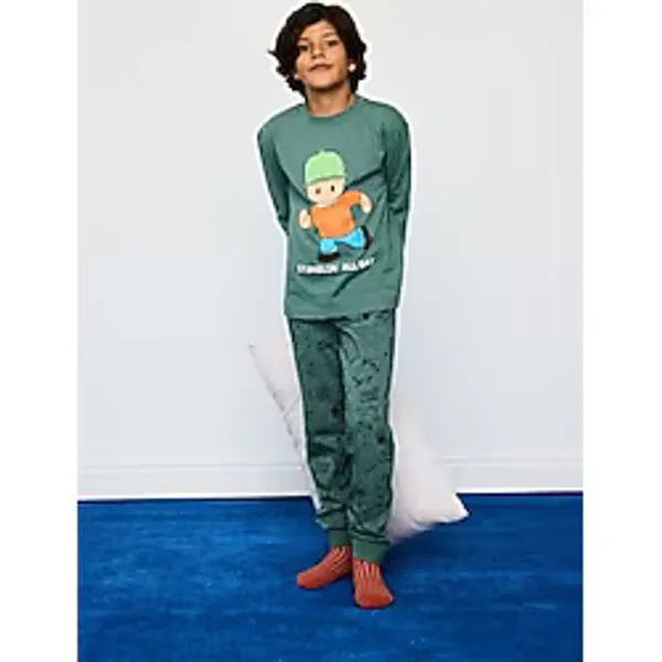 Defacto Stumble Guys Pijama Takımı Uzun Kollu Üst Uzun Alt Erkek Çocuk F5176A825AU