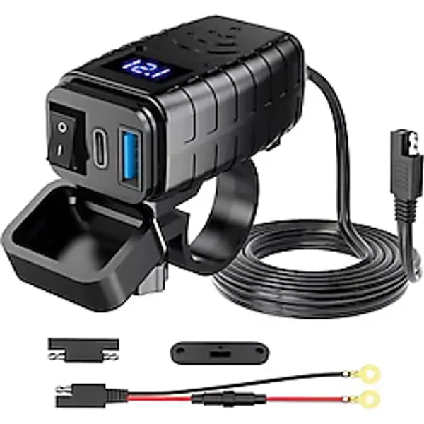 Defne Store Motosiklet Hızlı Şarj Cihazı 12V-24V Su Geçirmez Çift USB Type-C Pd Hızlı Şarj Portu Gidon Bağlantılı Telefon Tablet Şarj Adaptörü, Motosiklet, Bisiklet, Atv, Tekne, Motor Aksesuarı Mt4