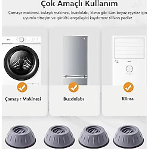 Deha Titreşim Gürültü Engelleyici Kaydırmaz Makine Ayağı 4 Adet Arçelik Samsung Lg Beko Bosch Vestel Siemens Profilo Whirlpool Miele Uyumlu Çamaşır Bulaşık Makinesi Sarsıntı Önleyici Ped - Gri