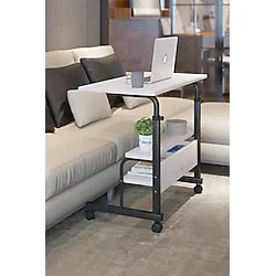 Dehalimited 80X40 Yükseklik Ayarlı Raflı Kilitli Tekerlekli Taşınabilir Laptop Sehpası ve Çalışma Masası - 80 x 40 cm - Beyaz