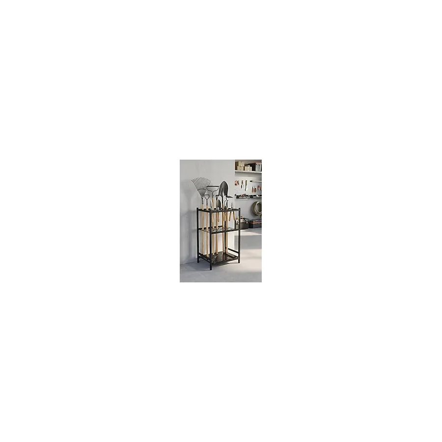 Dehalimited Bahçe Aletleri Düzenleyici Stand Kazma Kürek Organizer Raf Çok Amaçlı Metal Garaj Balkon Rafı - Siyah - 44x34