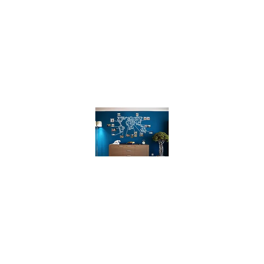 DEKADRON Metal Dünya Haritası Duvar Sanatı - Geometrik Dünya Haritası - 3D Duvar Silueti Metal Duvar Dekoru Ev Ofis Dekorasyonu Yatak Odası Oturma Odası Dekor Heykel Beyaz (24 G x 13 Y / 61x33cm)