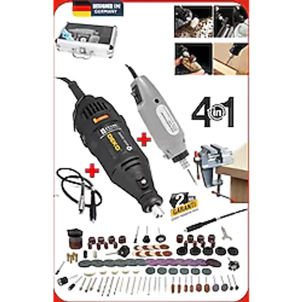 Deko Turkey Hobi Usta Seti 500W 362 Parça Gravür Taşlama Zımpara Seti - Çift Makine + Mengene + Şaft Kablosu