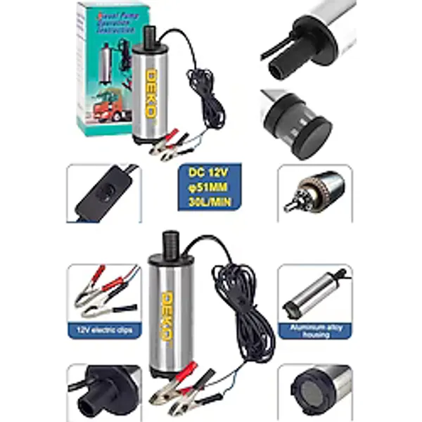 DEKO TURKEY Paslanmaz Gövdeli Profesyonel Bakır Sargılı 12v Mini Mazot Sıvı Yağ Yakıt Aktarma Pompası 51mm