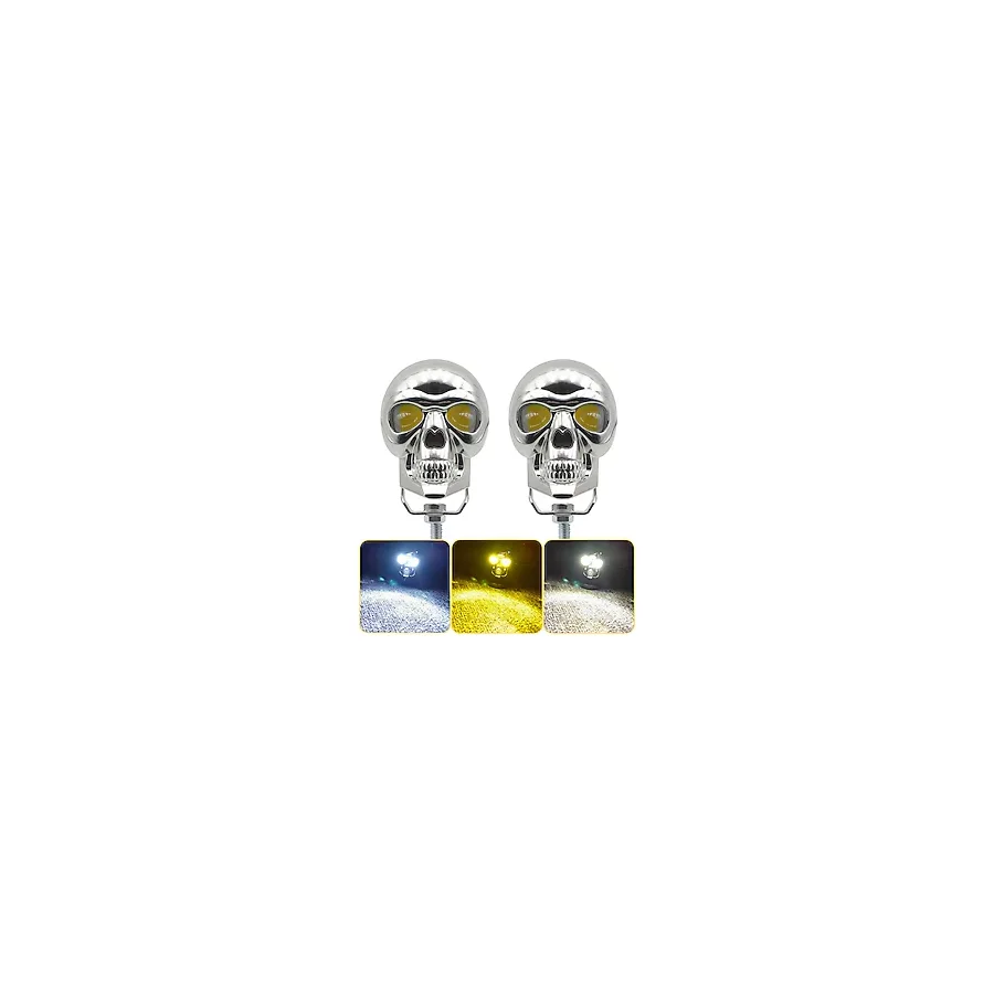 DEKOHOP LED Motosiklet Aydınlatma Sis Lambası Skull Tasarımlı 3 Modlu 12V-24V Yüksek Performanslı Far 2 Adet