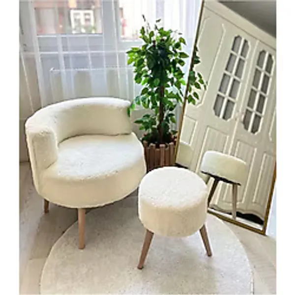 DEKOR MOBİLYACIM Berlin Çay Seti Berjer Ve Puf Takımı (SALON, OFİS, BALKON) - 2'li Takım