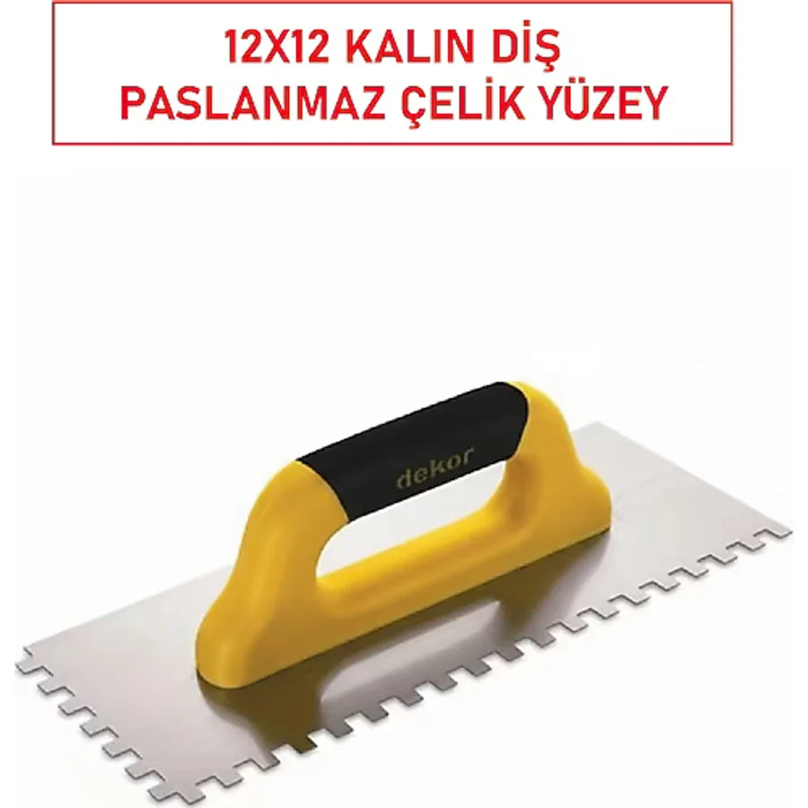 Dekor Seramik Fayans Malası Tarağı 40 cm Kapalı Sap 12x12 Kalın Diş Paslanmaz Çelik Profesyonel