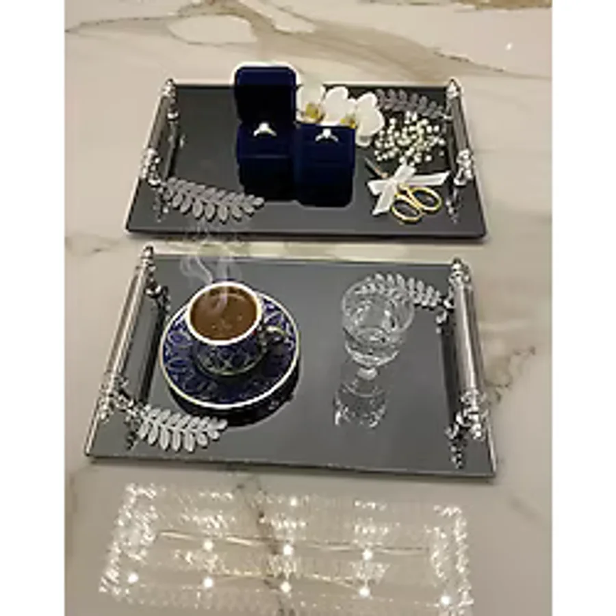 Dekoratif İkili Söz Tepsisi Nişan Tepsisi Damat Kahve Tepsisi