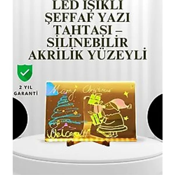 Dekoratif LED Yazı Tahtası - Silinebilir, Neon Kalemli, Planlama ve Hatırlatma İçin Ideal - Renkli